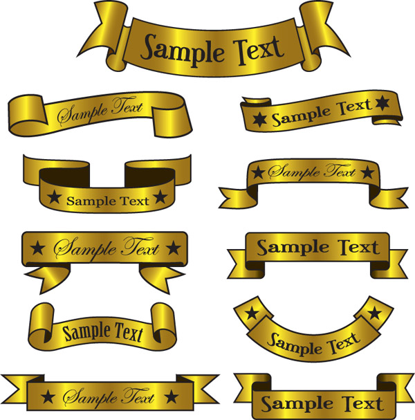 free vector Gorgeous gold ribbon pattern vector label